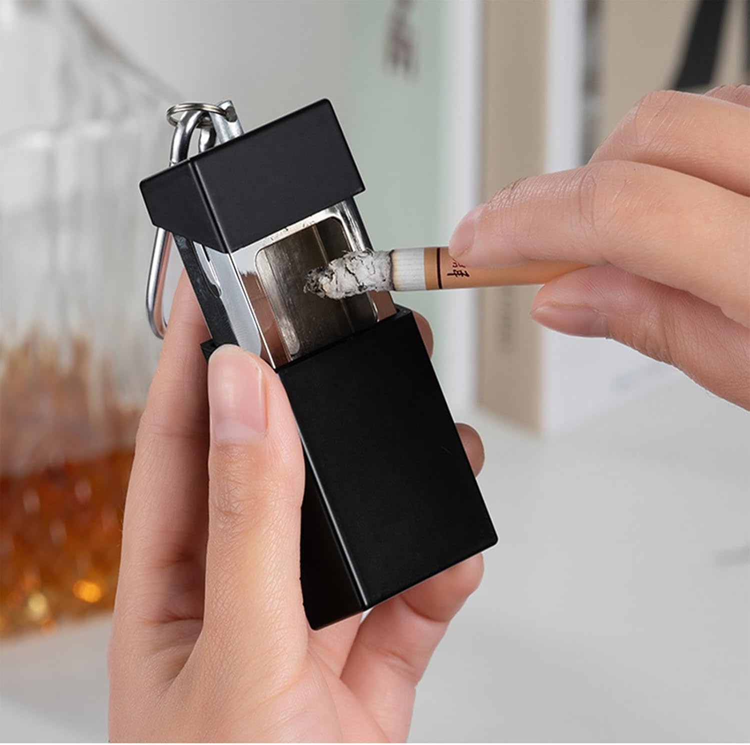 2 Packs Pocket Ashtray Smell Proof for Cigarette, Small Fireproof Mini Portable and Reusable Travel Ashtray Outdoors, Suitable for Car, Fishing and Camping (Camouflage+Marble)