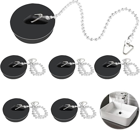 Pack of 6 Bath Plugs Sink Rubber Drain Plug Sink Plug with Plug Chain ...