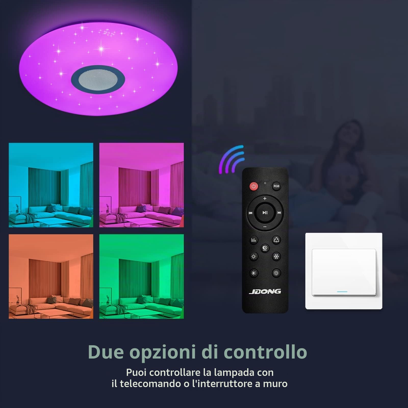 JDONG Plafoniera a led con telecomando e app dimmerabile 24W Bluetooth Ø30CM