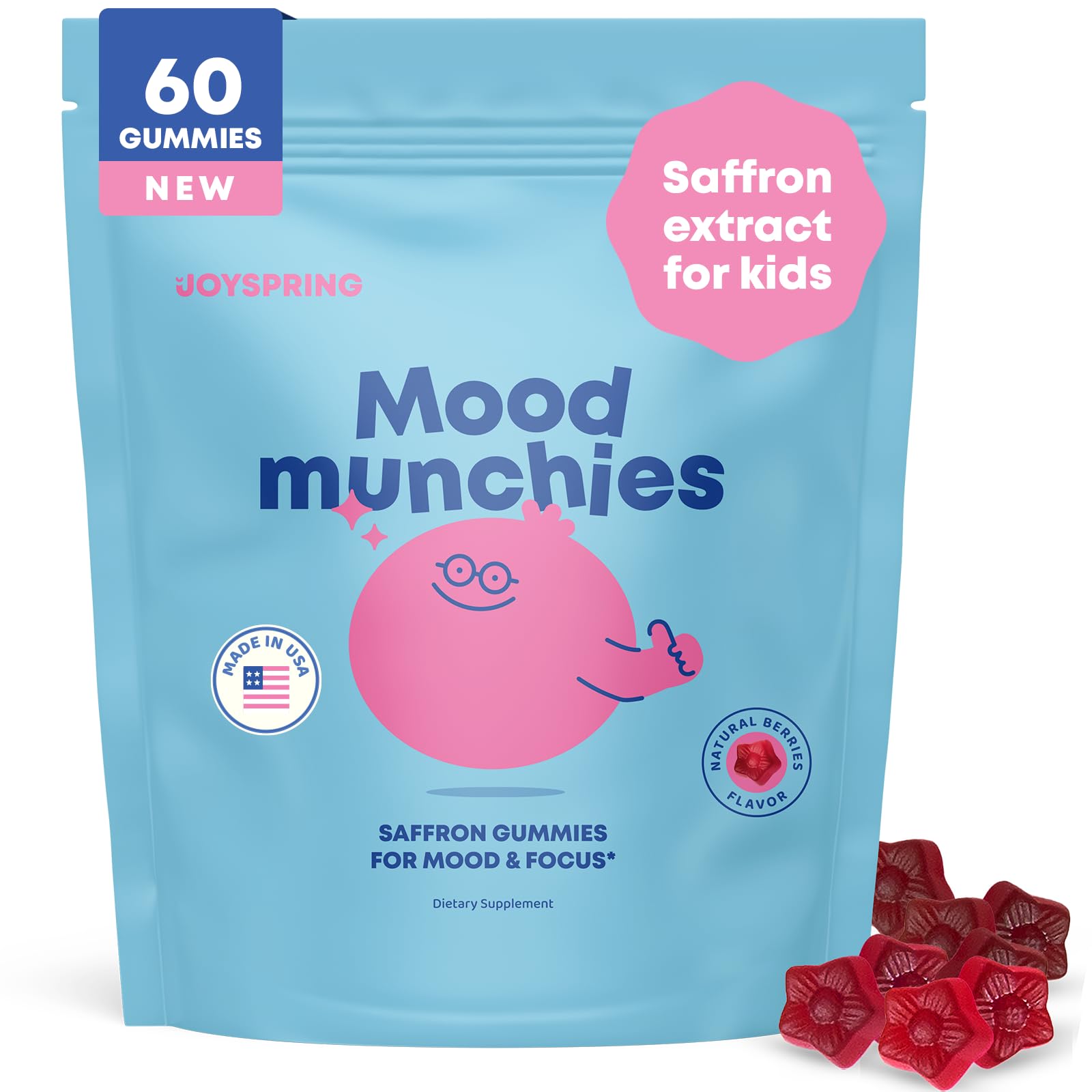 JoySpringSaffron Gummies for Kids | Saffron Extract with GABA Supplements Provides Mood Support and Calms Temper Tantrums | Sugar-Free Gummies