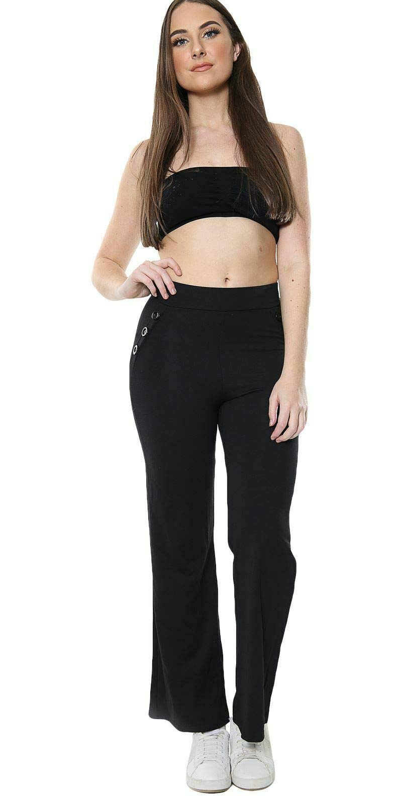 Ladies Trousers Elasticated Bootcut Polyester Womens Pants Flared Bottom 4-10