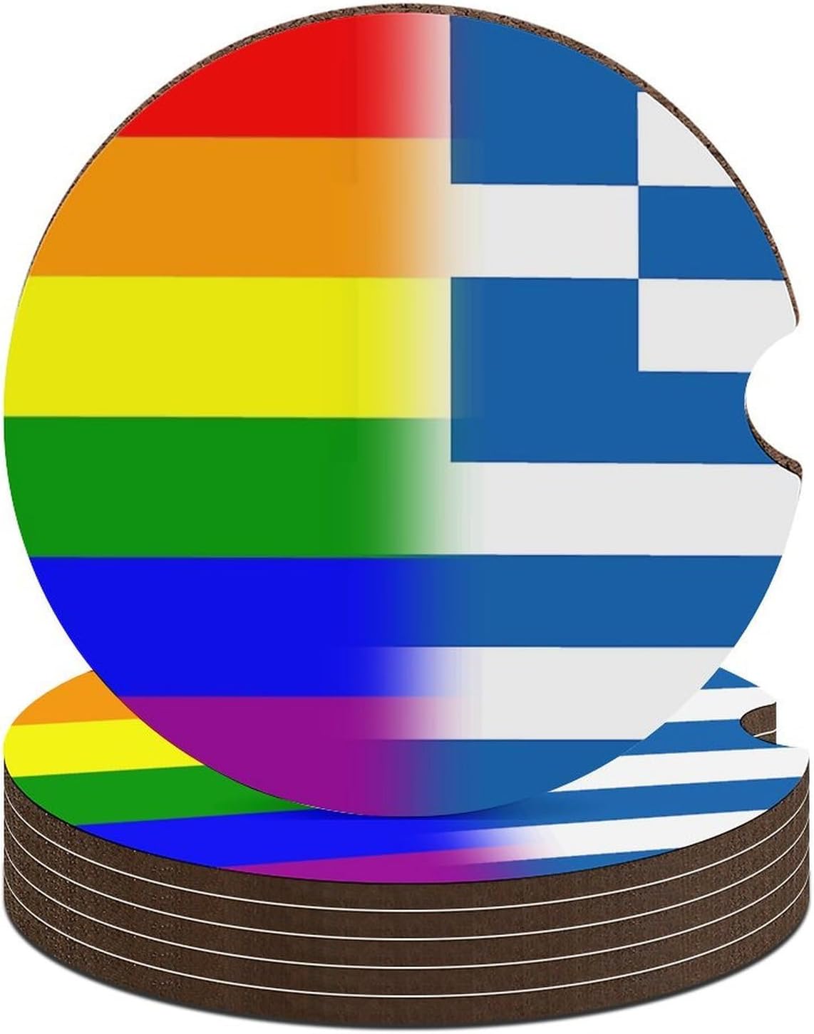 LGBT Gay Greece Flag Cute Car Coasters 2.56 Inch Absorbent Cup Holder for Drinks Auto Interior Accessories