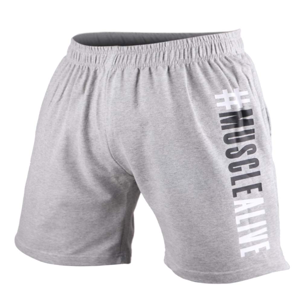 Muscle Alive Men Bodybuilding Gym Workout Shorts Sprots Fitness Terry Cotton 7 Inseam Grey XXL