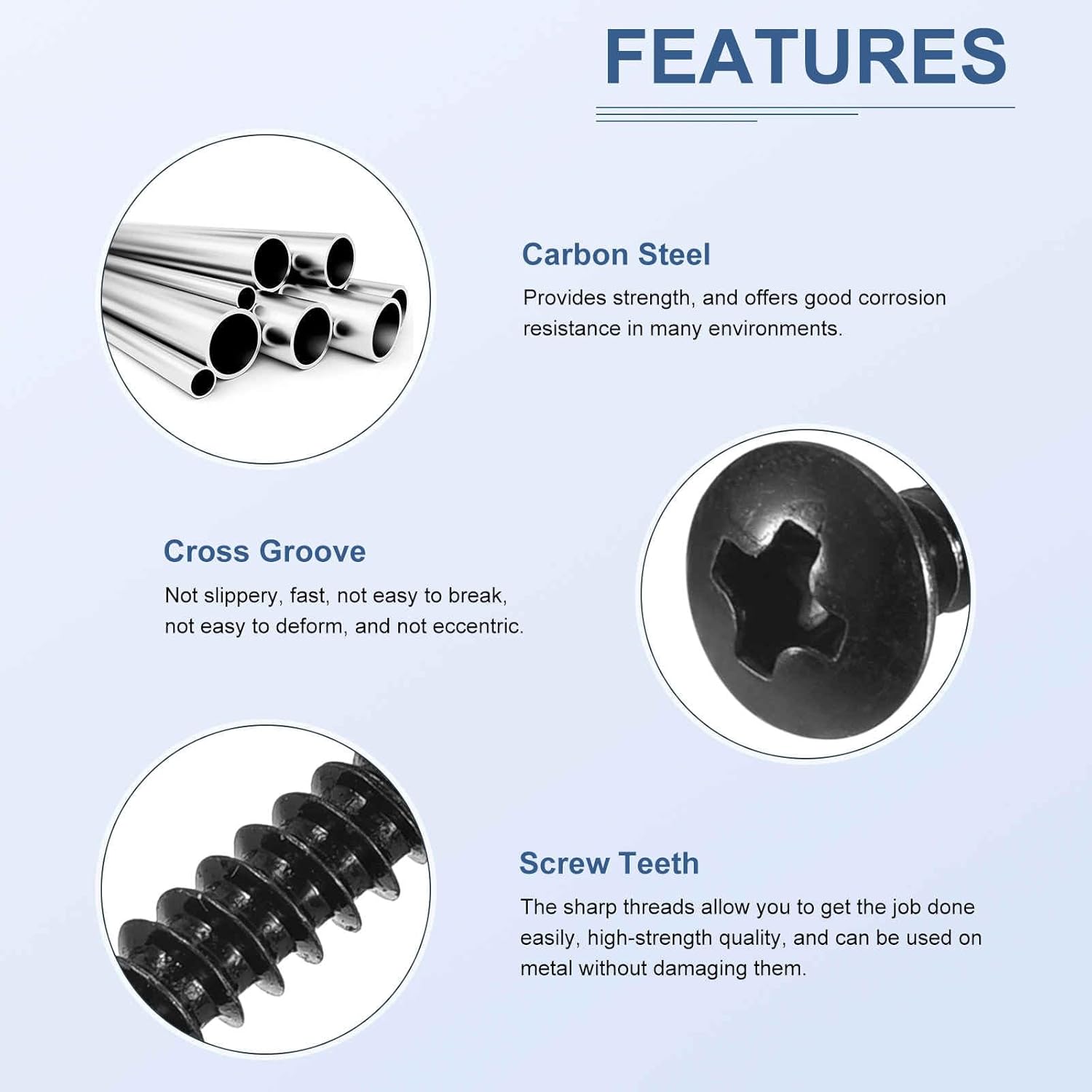 Sheet Metal Screws Assortment Kit - 125Pack - for Wood, Furniture - 5 Sizes Carbon Steel M4 Phillips Truss Head Self Tapping Tip Wood Screws - Black