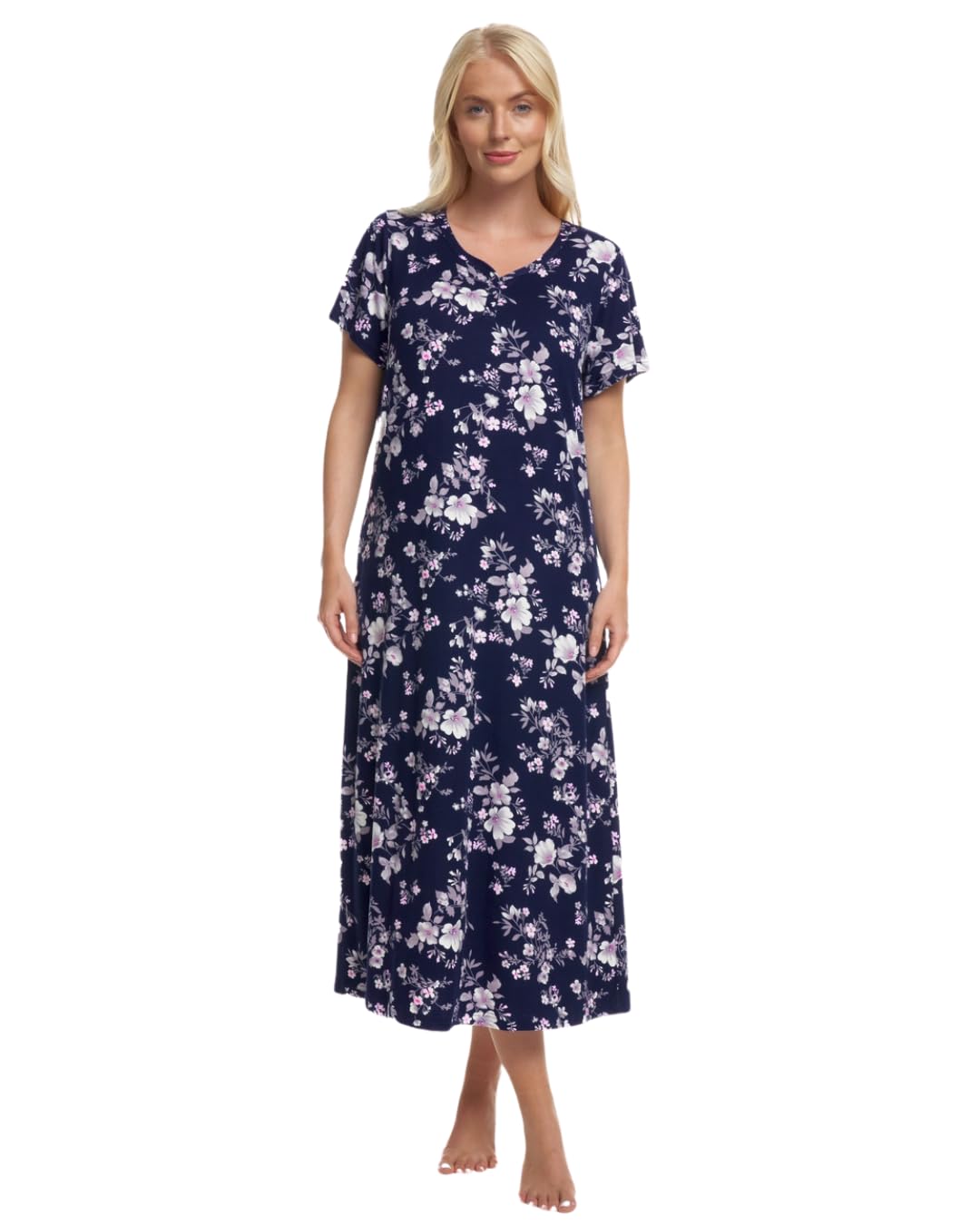 Chemise De Nuit Longue Femme Suzy & Me - Jersey Doux Au Toucher Luxe, Col V Et Boutons, Tailles 38-60