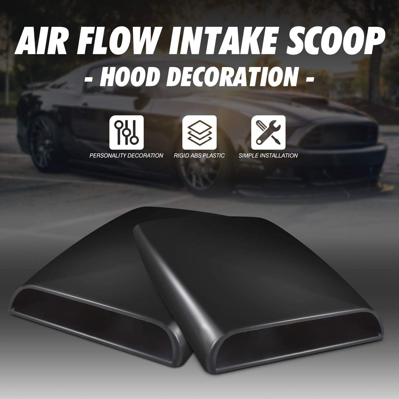 TUINCYN Universal Hood Vent Scoop Auto Car SUV Decorative Air Flow Intake Trim Hoop Vent Cover, 1 Pack (Black)