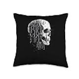 Creepy Skull Binary Code Computer Coding Programmer Emo Throw Pillow