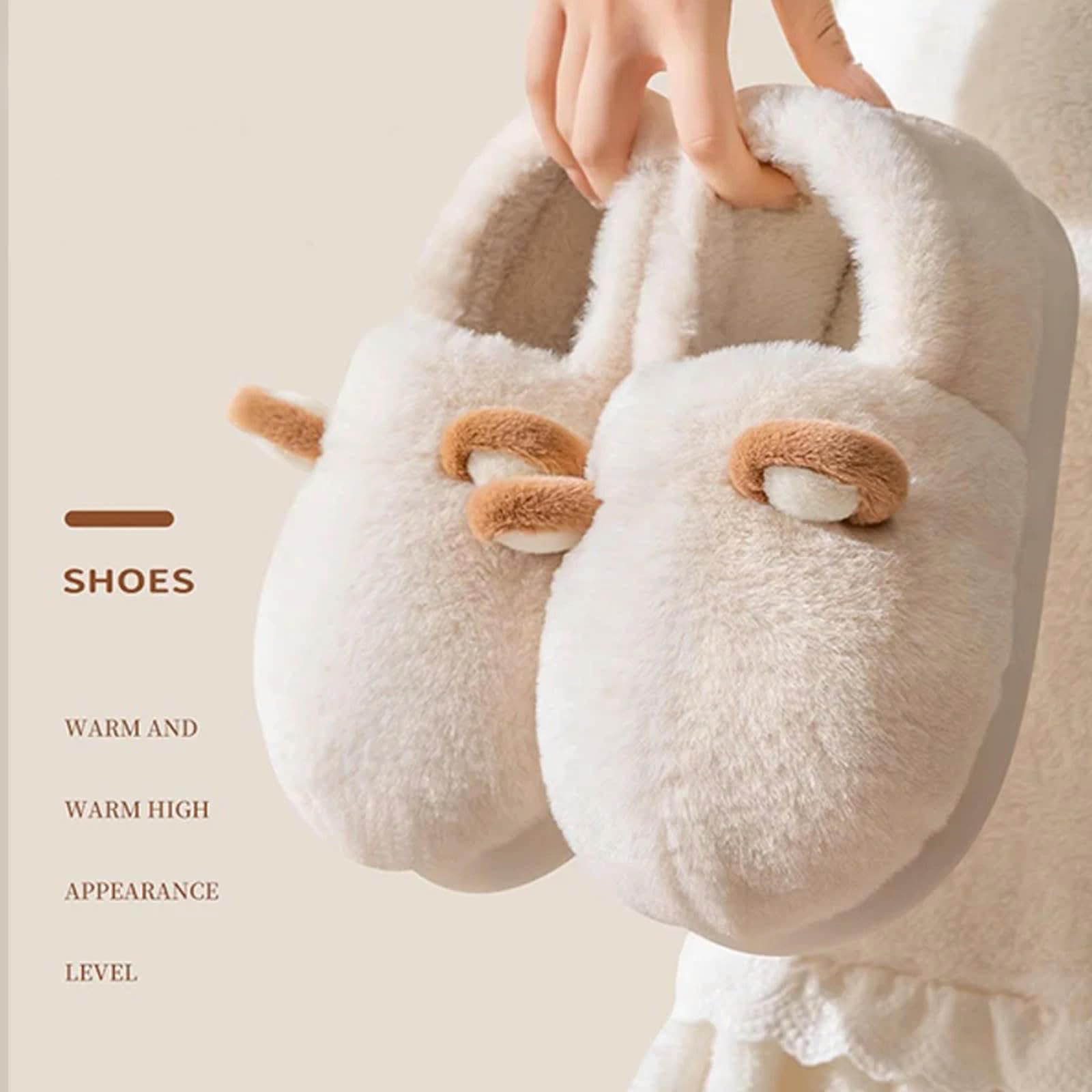 Pantofole Slifori di Cotone con Tacchi in Borsa per Uomini Inverno Casa Interno Spessa Scarpe da Risalita con Sola Slip, Lussuosa per Le Donne-beige-38-39