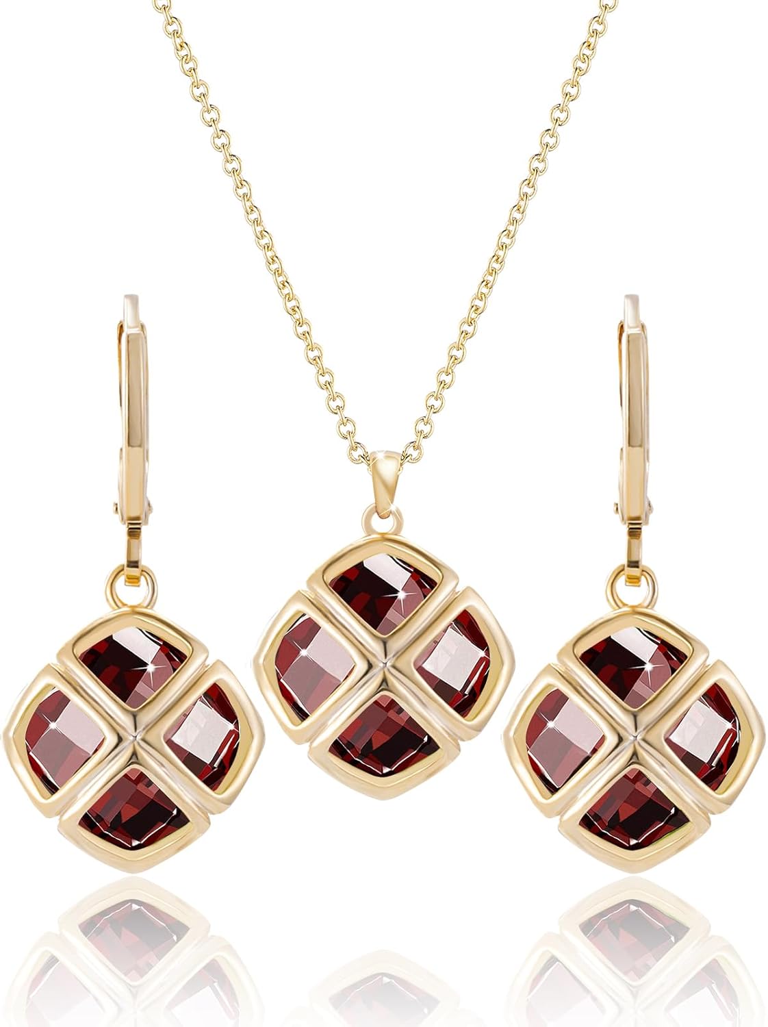 Crystal Pendant Necklace Earrings Sets for Women 14K Glod Plated Jewelry