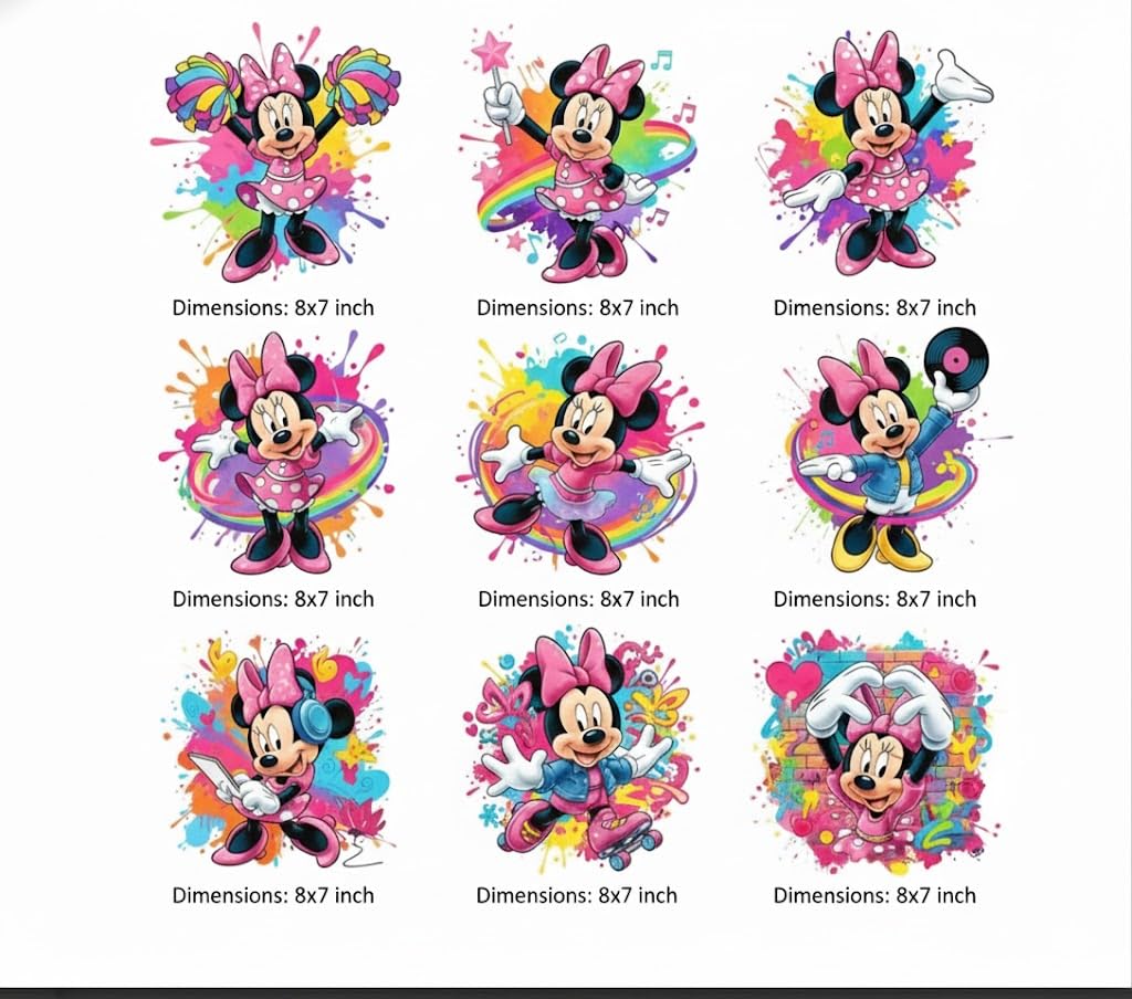 UV DTF Rub on Transfer Stickers - UV DTF Cup Wraps, Colorful Humorous Theme UVDTF Wraps, Waterproof Rub on Decals for Glass Cups Mug Tumbler, DIY Transfer Crafts (Minnie Mouse)