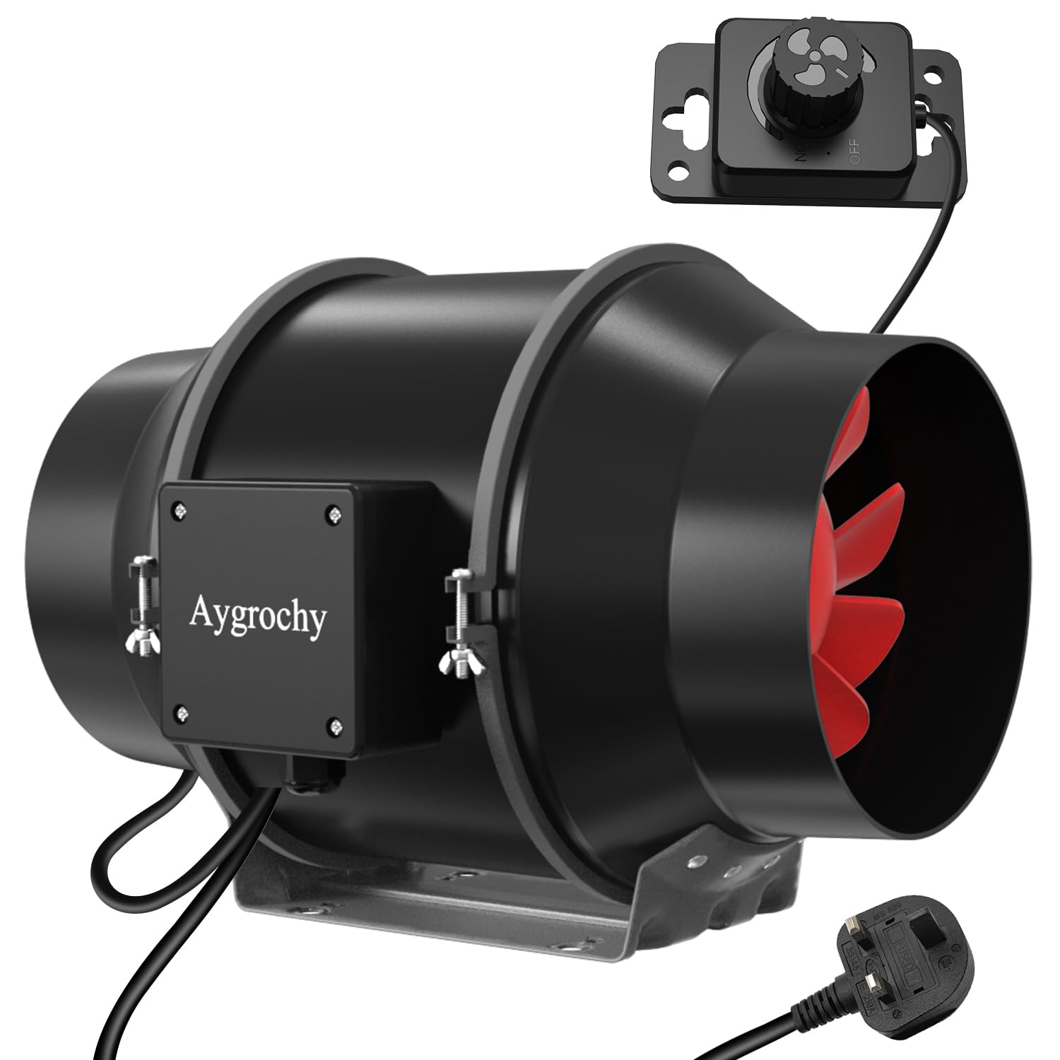 Aygrochy Inline duct Fan 125mm/5 inch, Extractor Fan with Variable Speed Controller, using for Bathroom, Office, Grow Tents, EC motor 2800 rpm, UK Plug