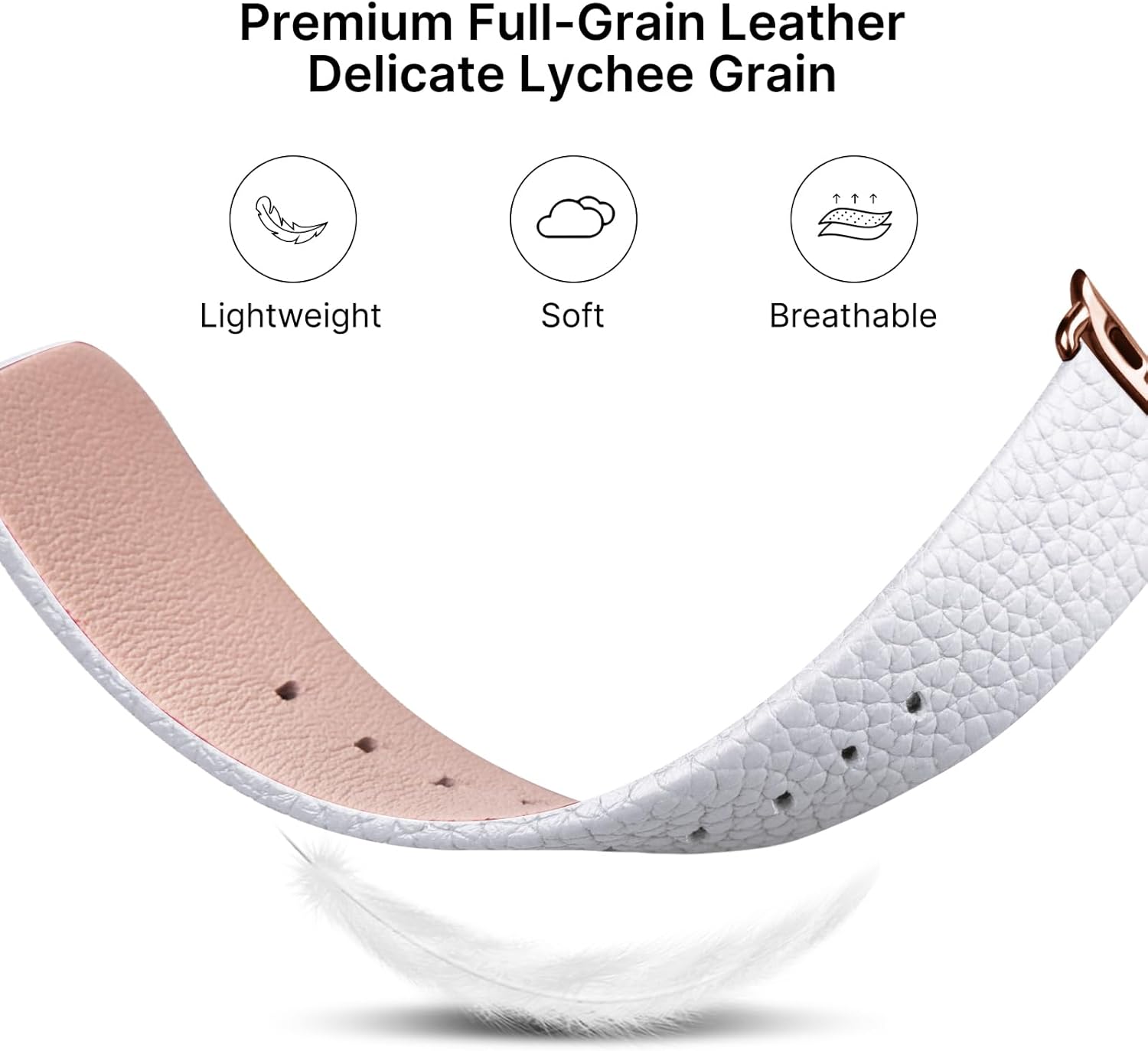 Fullmosa Leather Bands Compatible with Apple Watch Band 49mm 46mm 45mm 44mm 42mm for Men Women, Top Grain Genuine Leather Strap for iWatch Series 11/10/9/8/7/6/5/4/3/2/1,Ultra3/2/1,SE3/2/1, Off-white/Rose Gold - Image 4
