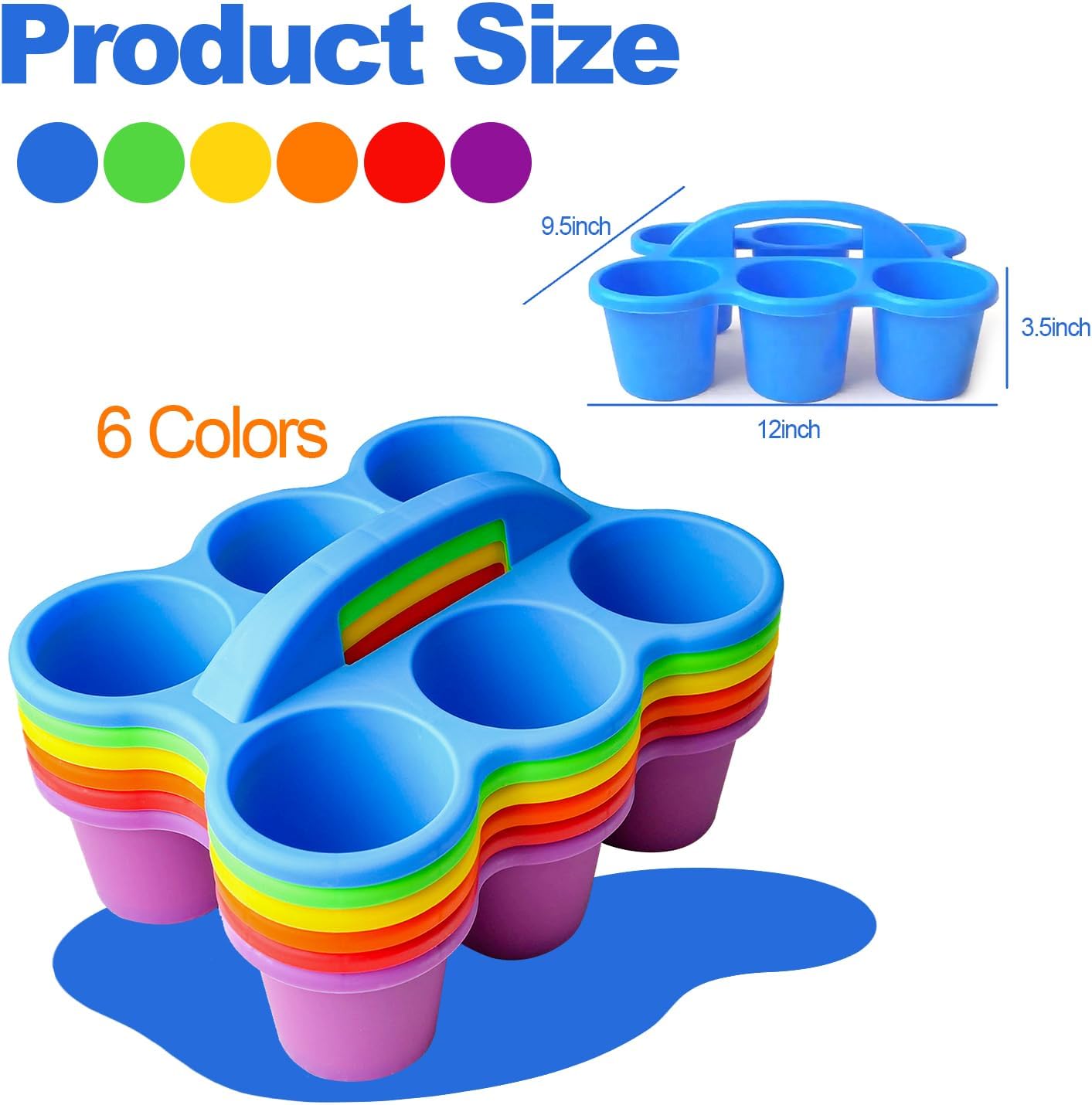 6-Cup Classroom Storage Caddy with Handles ,Art Supplies Stackable Storage Bins for Table, Office School Durable Easy-Clean Plastic Multiple Colors (Set of 6)