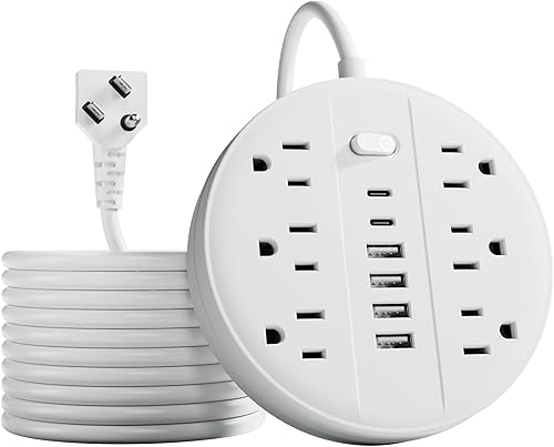 Regleta de alimentación con protector de sobretensiones de 5 pies, cable de extensión Chiefway con múltiples tomas, 6 salidas de CA, 4 USB y 2 USB