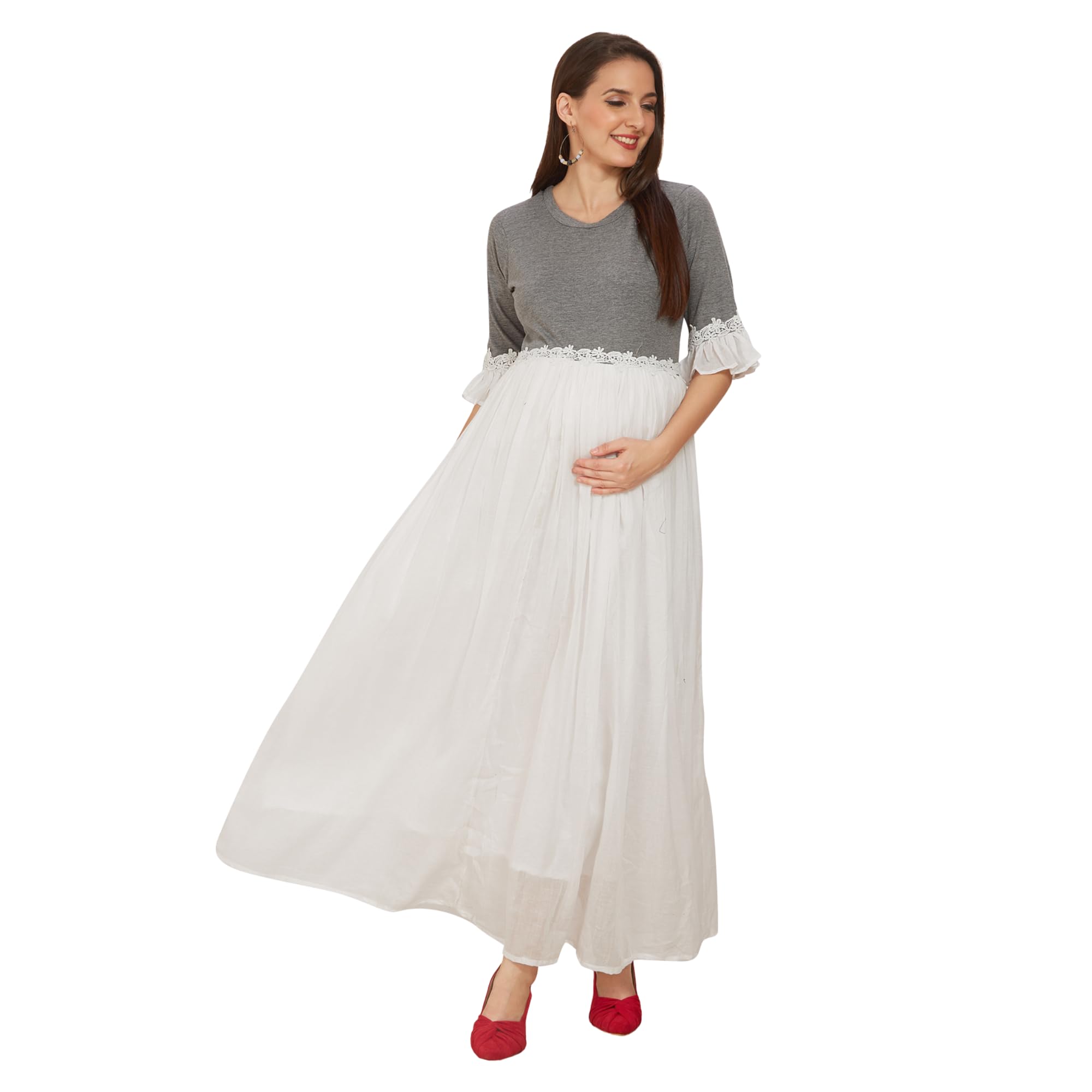 White Cotton Malmal Maternity Dress-picture-44