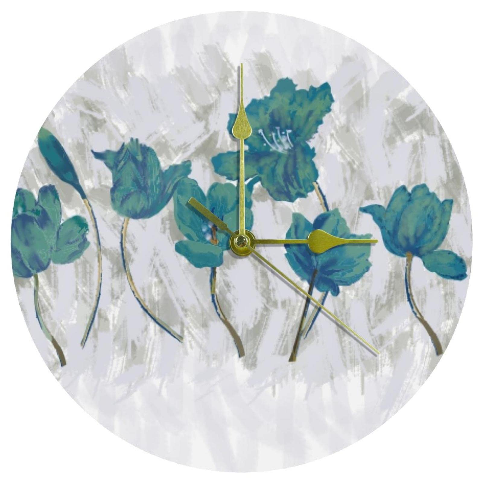 Horloge murale silencieuse acrylique fleurs bleues pour supprimer le bruit du tic-tac