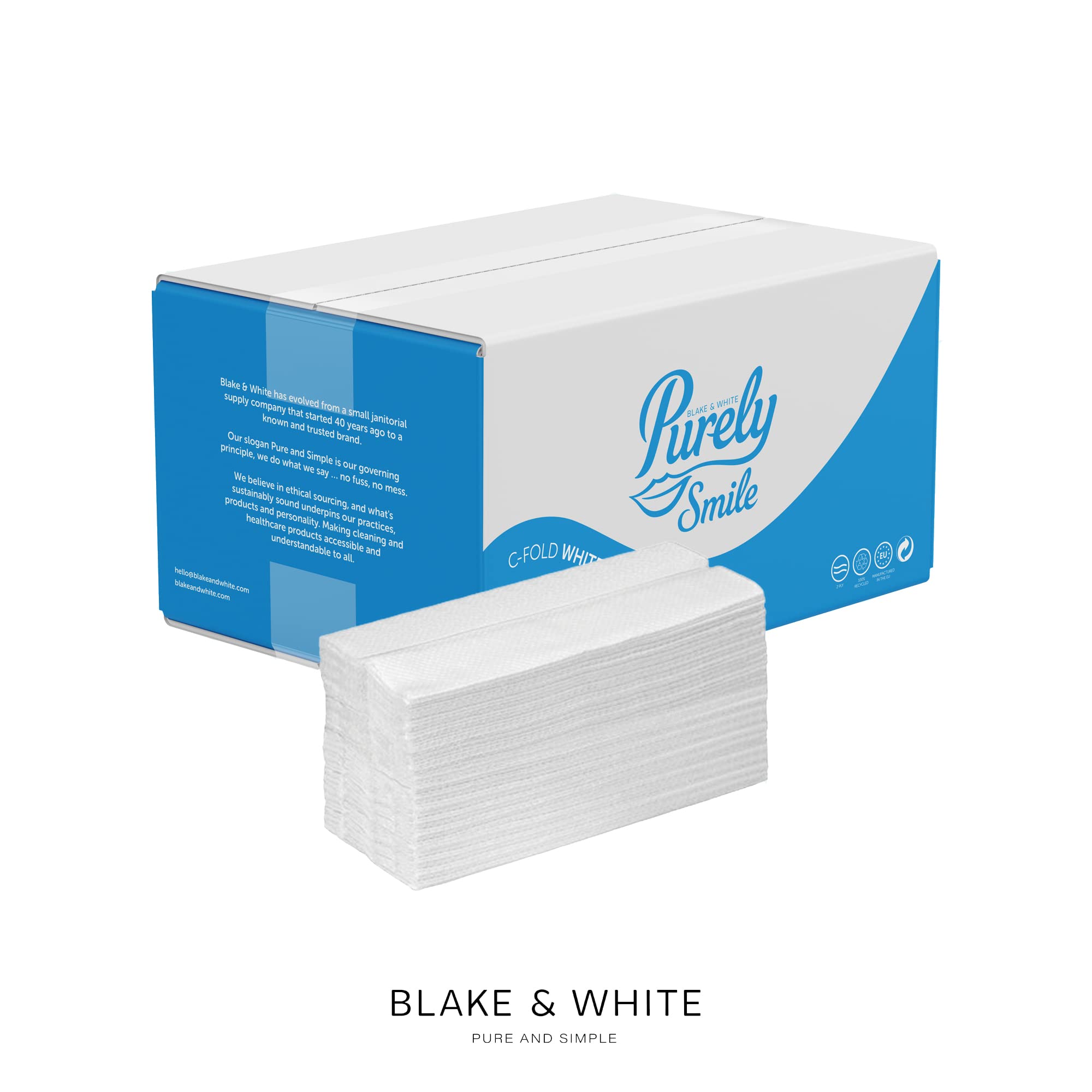 Blake & White Purely Smile PS1022 - Asciugamano pieghevole a C, 2 strati, confezione da 2400, colore: Bianco