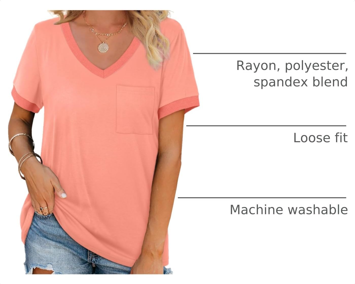 Geifa Womens T Shirts Short Sleeve V Neck Loose Casual Summer Tops 2026 with Pocket image 4