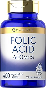 Carlyle Folic Acid 400 mcg | 400 Tablets | Vegetarian, Non-GMO, Gluten Free Supplement