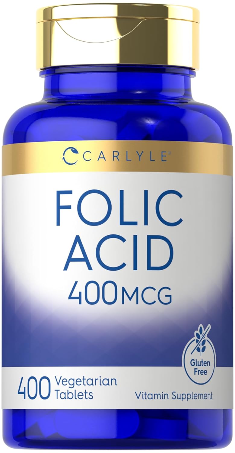 Carlyle Folic Acid 400 mcg 400 Tablets Vegetarian Non-GMO Gluten Free Supplement