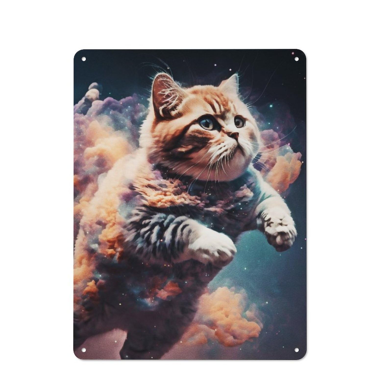 Junmoney Cloud Illustration Cat Rustic Metal Sign 40X30cm Featuring For Hallway Wall, For Collectors Decorating Hallways And Entrance Areas