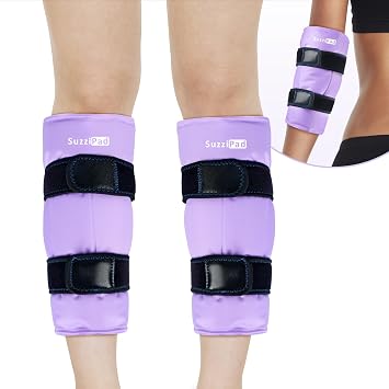 SuzziPad 360 Cold Pack for Calf, Shin, Arm & Elbow Ice Wrap with Dual-Cover Design, Adjustable Hook and Loop Straps, Leakproof & Reusable Cold Compress for Post-Workout Recovery 2 Packs, Purple