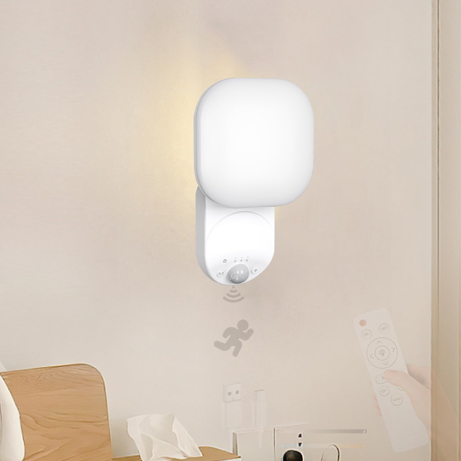 Lámpara de pared con sensor y control remoto aplique LED moderno magnético blanco cuadrado 8