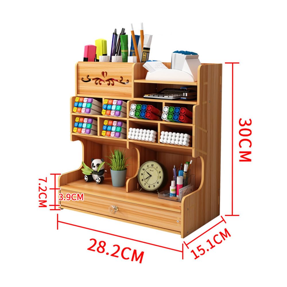 Organizer da scrivania in legno con cassetto, porta cancelleria multifunzione, grande capacità, scatola portaoggetti per forniture per ufficio, casa, scrivania scolastica
