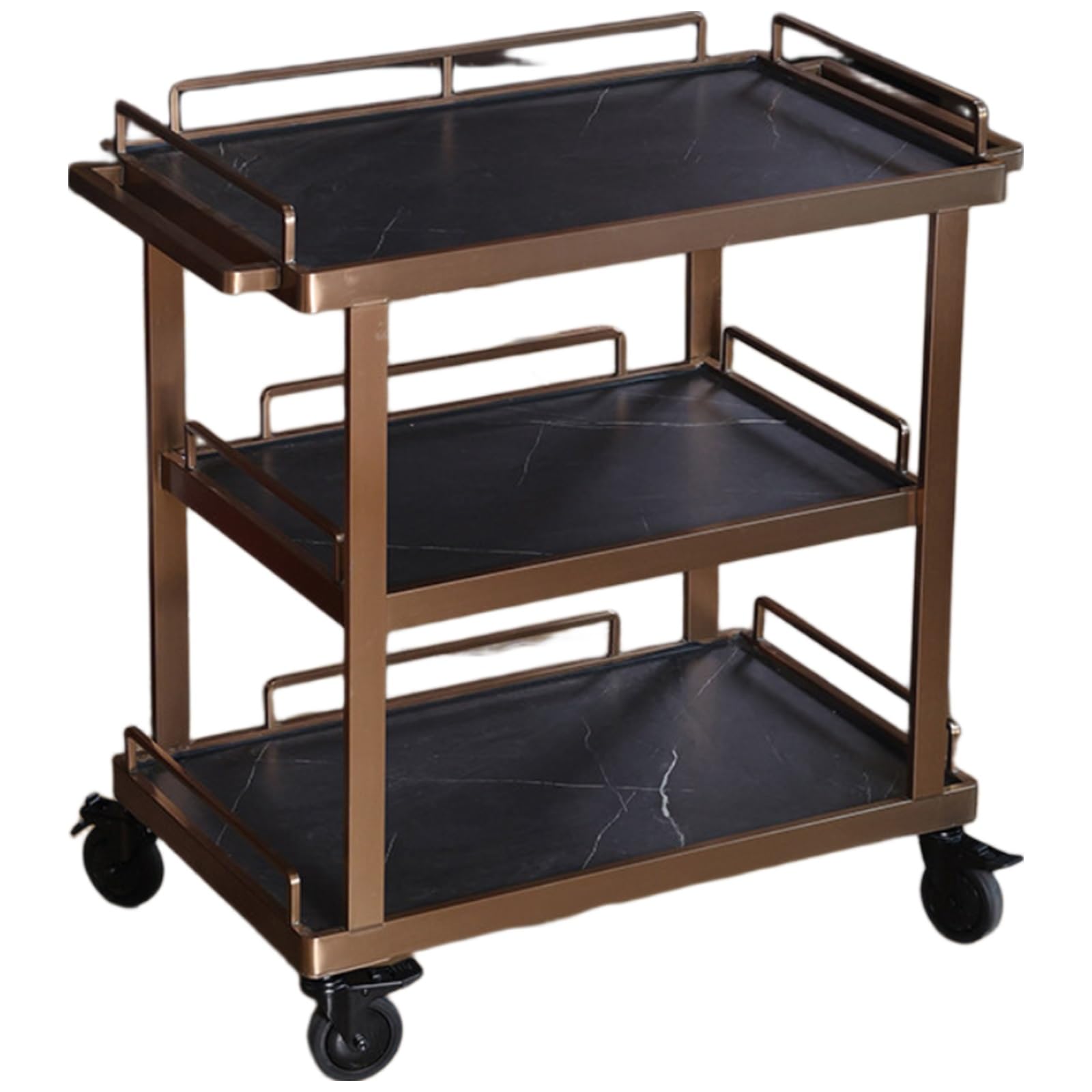 Kiboncy H Rolling Bar Cart, 3 Layer Solid Wood Shelves Lockable Silent Casters Commercial Food Wine Serving Trolley For Otel Restaurant(H)