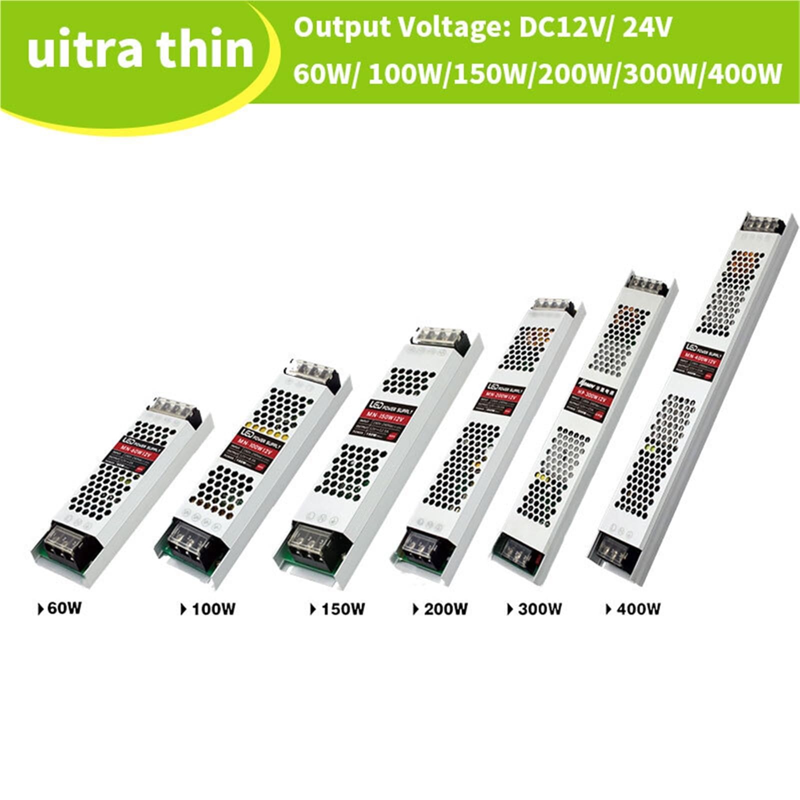Alimentation LED ultra-mince DC 12V/24V, transformateur d'éclairage 60W/100W/150W/200W/300W/400W, adaptateur for ruban LED(12 V,200W)