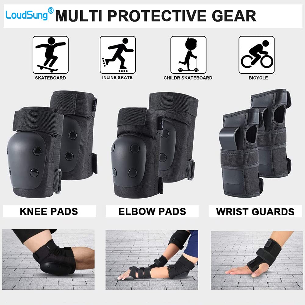 LoudSung Équipement de protection Genouillères Coudières Genouillères Protections Poignet pour Enfants Adolescents Adultes Cyclisme Cyclisme Skateboard Inline Skate Scooter