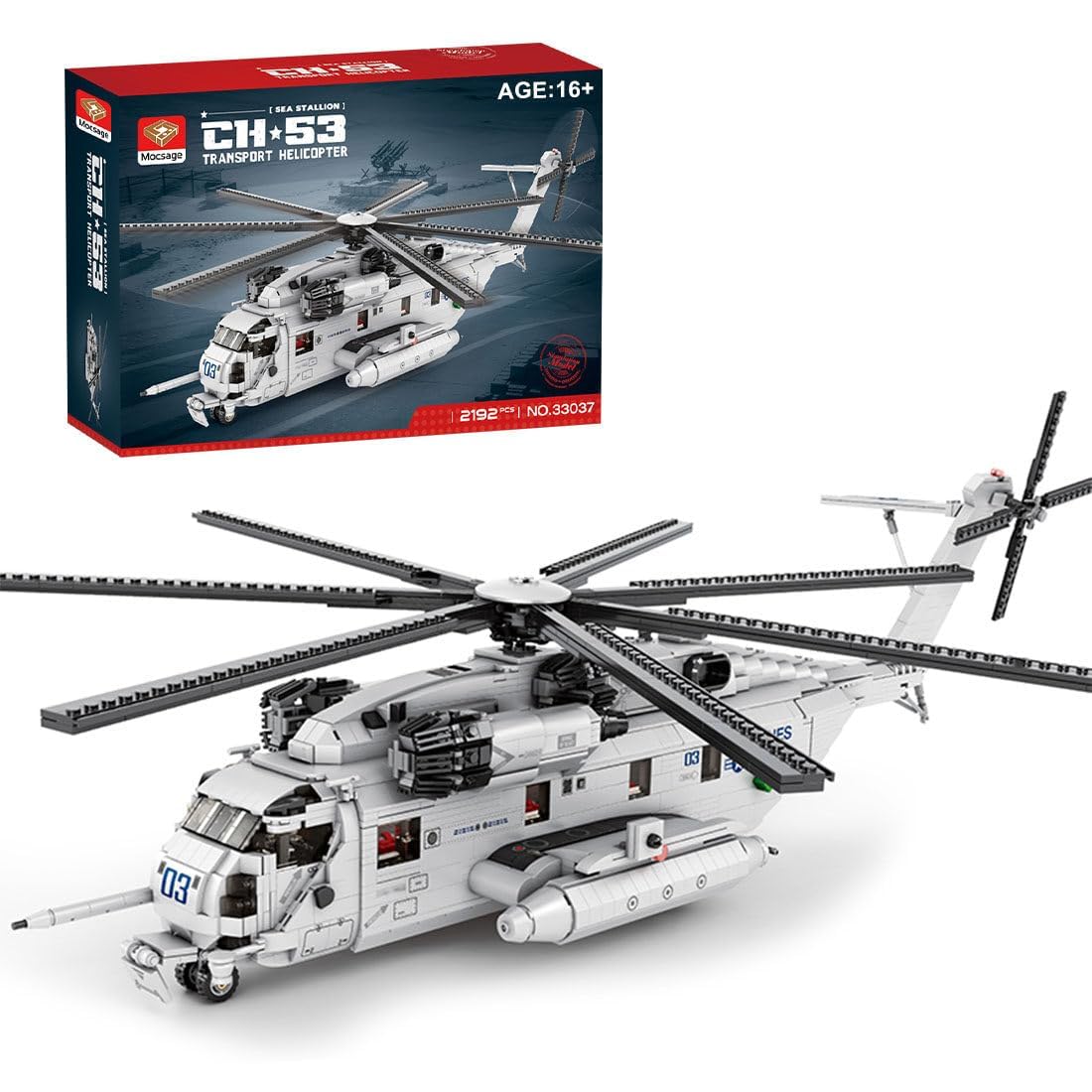 Modèle d'hélicoptère Militaire – 1/35 CH-53E Super Stallion, 2192 pièces de Blocs de Construction d'avion pour Enfants et Adultes, Jouet d'hélicoptère Militaire MOC Compatible avec Lego