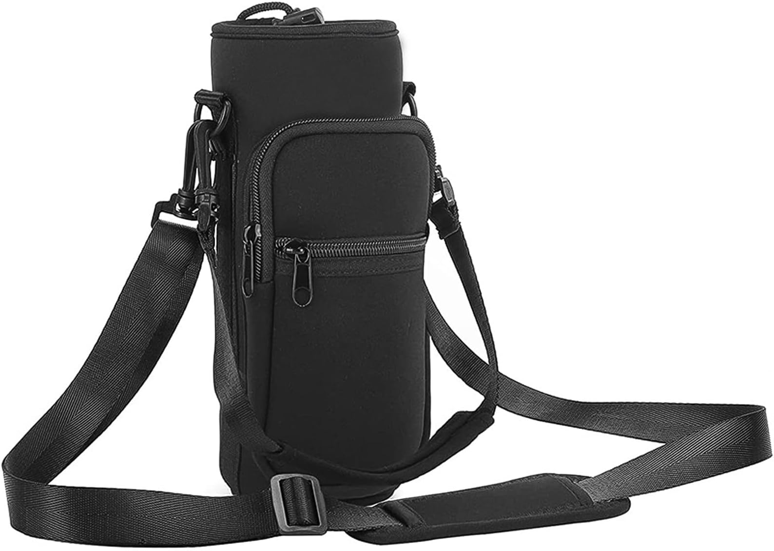 Water Bottle Carrier Bag With Adjustable Shoulder Hand Strap - 2 Pocket Sling Holder for Sports, Hiking, Travelling, Camping