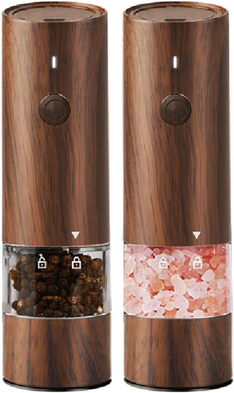 Wooden Color Electric Salt and Pepper Grinder Rechargeable Adjustable Coarseness Refillable Spice Pepper Grinders(Wine Red)