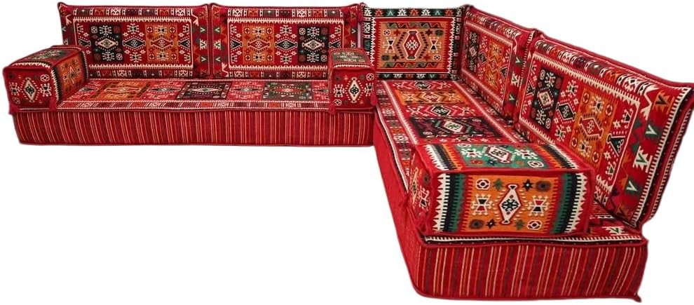 arabicsofa L Shaped Jalsa Floor Seating Set – Handmade Arabic Majlis with Backrest Pillows