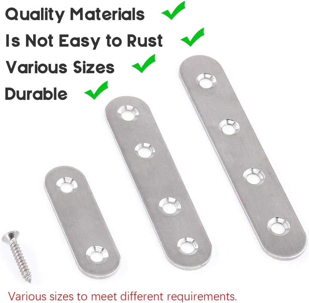 Glarks 35-Pieces 2 inch/ 3 inch/ 4 inch Stainless Steel Flat Straight Brace Brackets Mending Joining Plates Repair Fixing Bracket Connector and 80pcs Screws Set, Total 115pcs, Silver