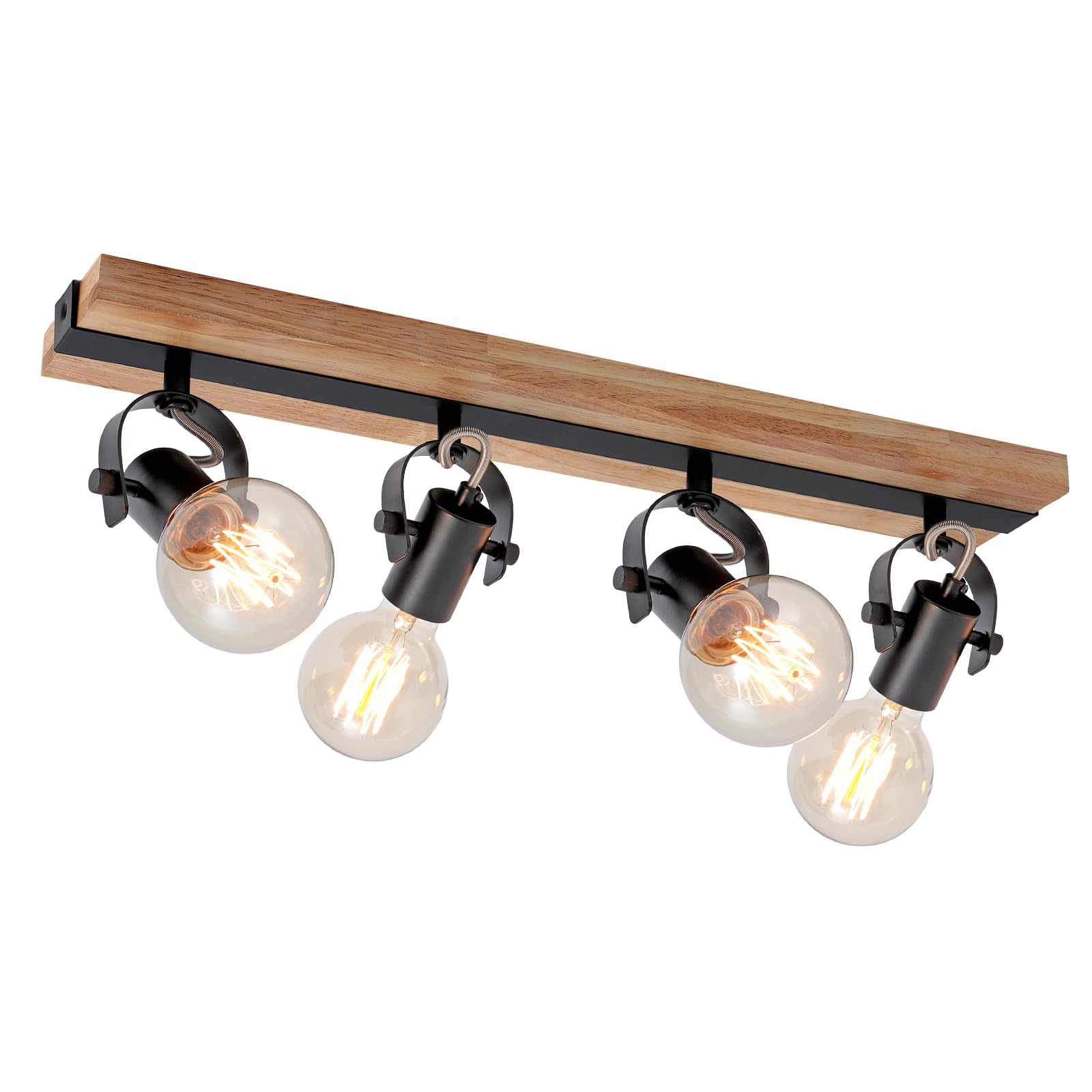 SEEBLE 4-Light Rectangular Flush Mount Ceiling Light, Linear Wood Track Lighting with Adjustable Spotlights, Farmhouse Kitchen Ceiling Light for Dining Room Hallway Bathroom