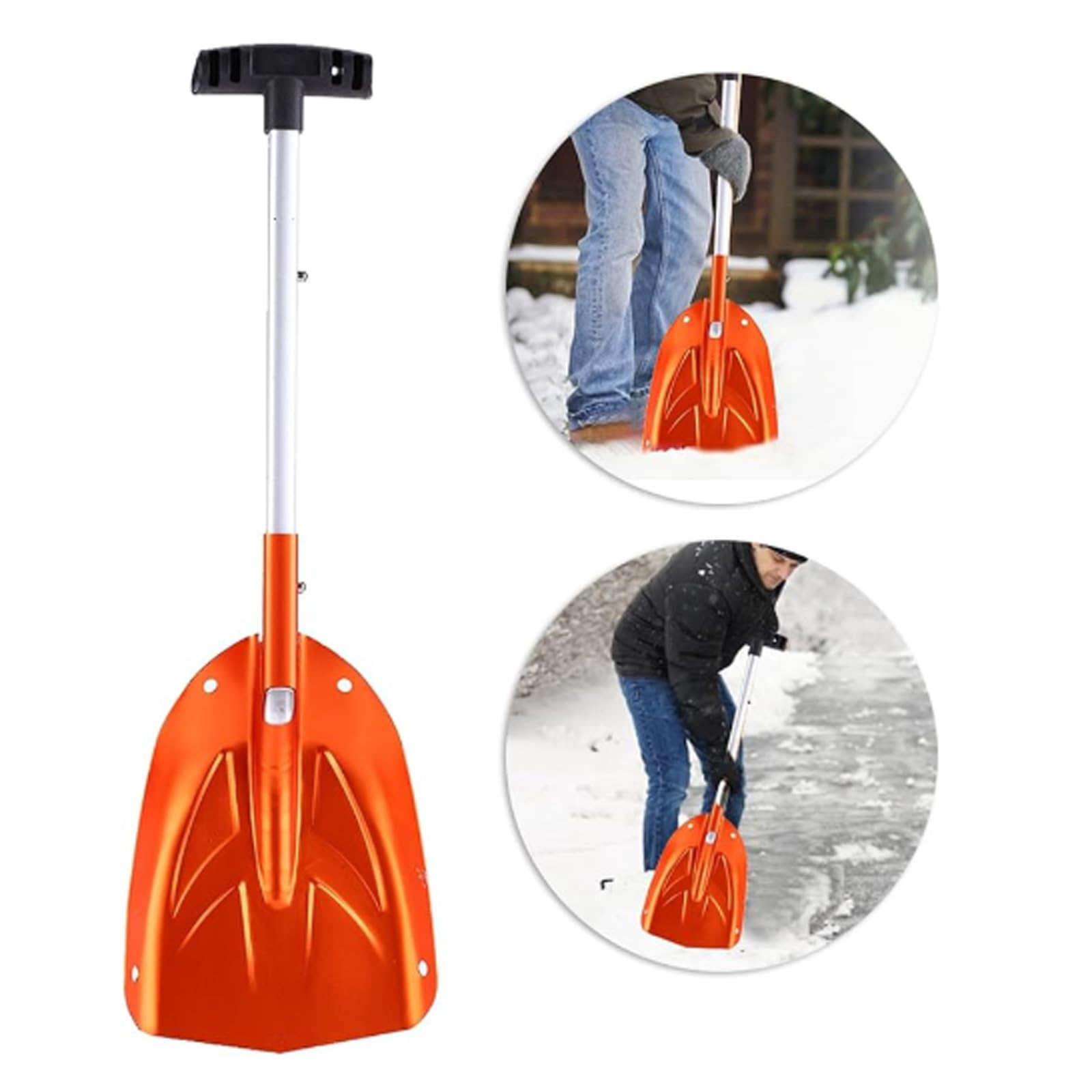 Schneeschaufel-Tragbare multifunktionale Schneeschaufel für den Winter Matériau en alliage d'aluminium Abnehmbare Schneeschaufel mit teleskopierbarem Griff für Auto Garten Outdoor(Orange)