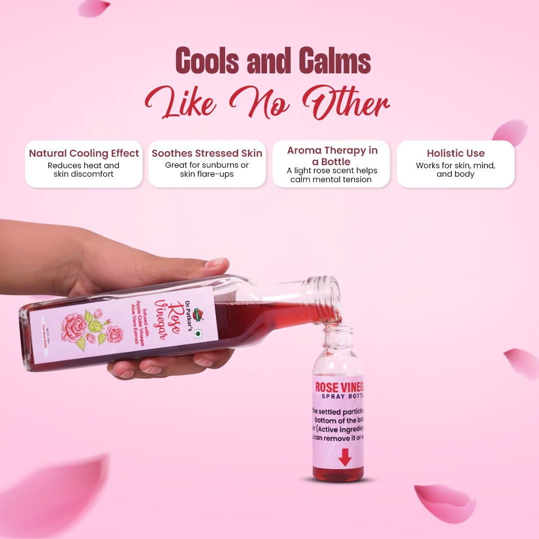 Dr. Patkar's Rose Vinegar with Apple Cider Vinegar & Aloe Vera | Natural Skin Toner | Hydrating, Cooling & Anti-Acne Formula | For Glowing Skin, Hair, & Immunity | With the Mother 100ml 2