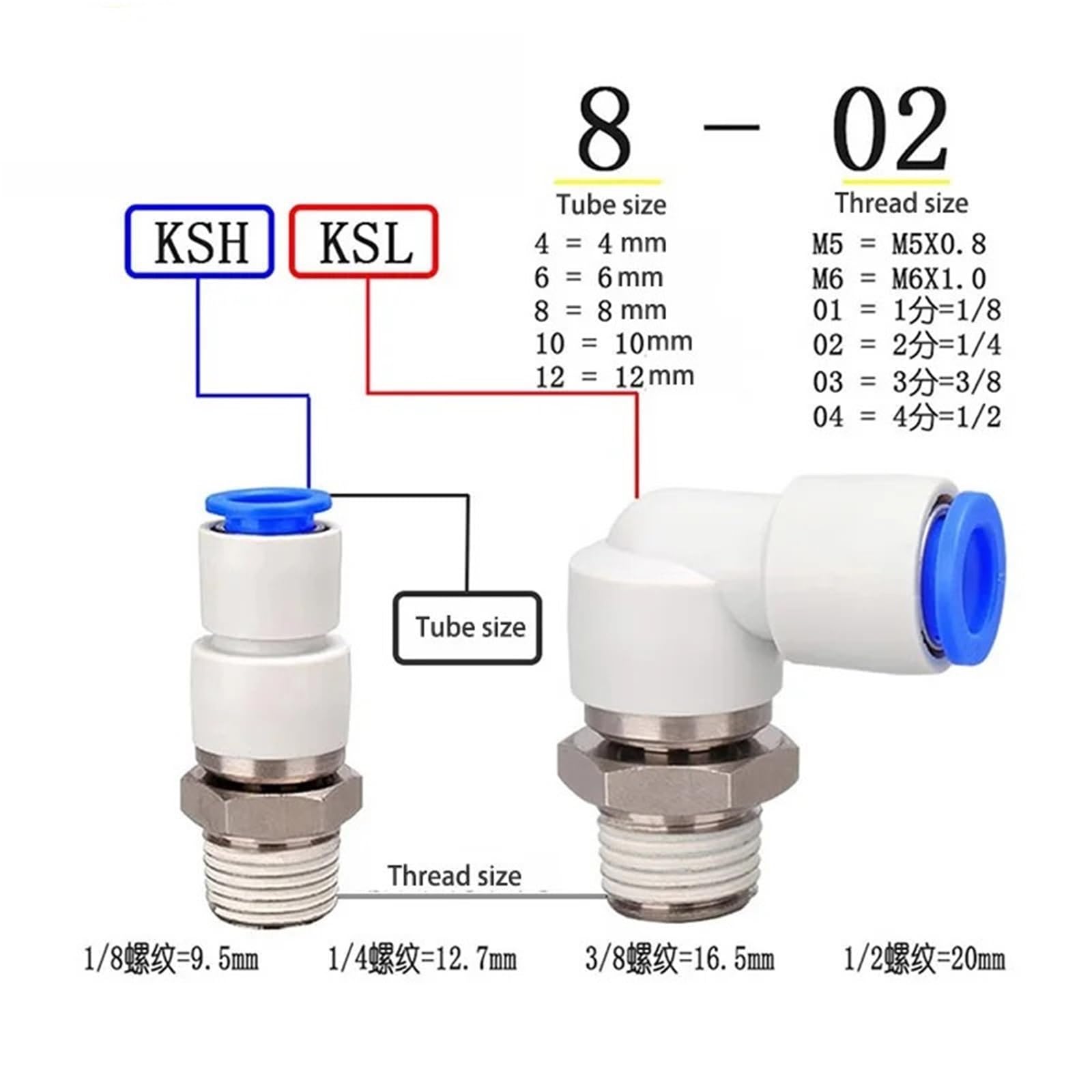Łącznik obrotowy One-Touch KSH Złącze męskie KSL Kolanko Mężczyzna OD 4 6 8 10 12 mm Gwint przyłączeniowy M5 1/8 1/4 3/8(06-M5, KSH Male Connector)