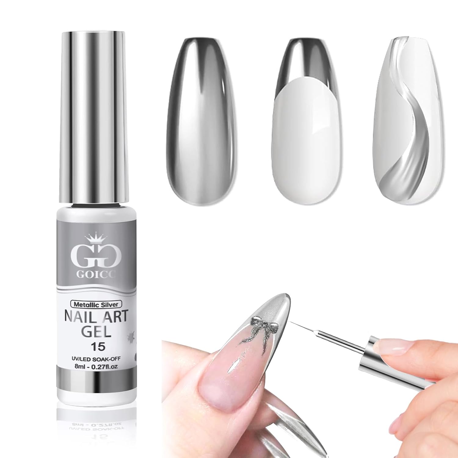 GOICC Metallic Gel Nail Polish - Chrome Silver Nail Art
