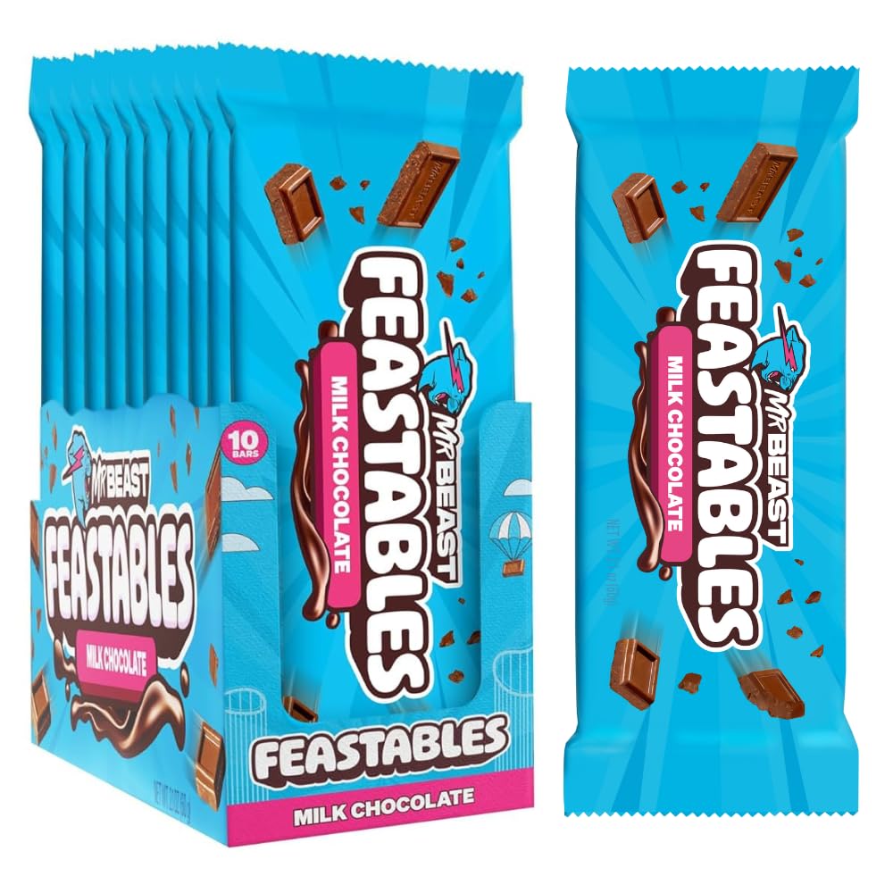 Feastables MrBeast Milk Chocolate Bars - Made with Grass-Fed Milk Chocolate and Organic Cocoa. Only 5 Ingredients, 10 Count