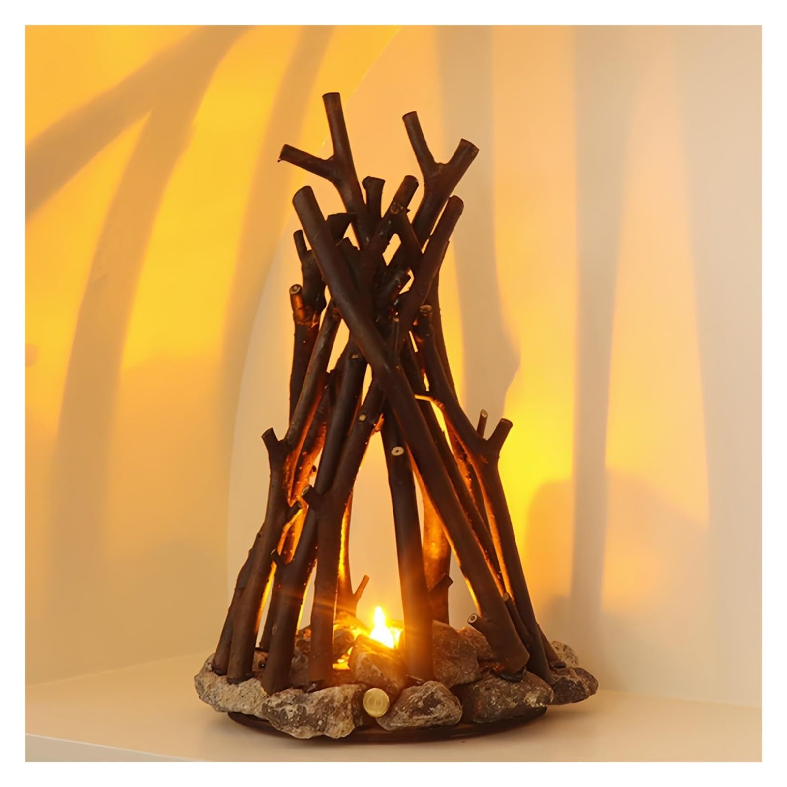 HELCEKOU Retro Bonfire Lamp with Rechargeable LED Flame Light Campfire Effect Tree Branch Shape 3 Modes Safety Indoor Outdoor for Tabletop Home Christmas Decoration(50cm)
