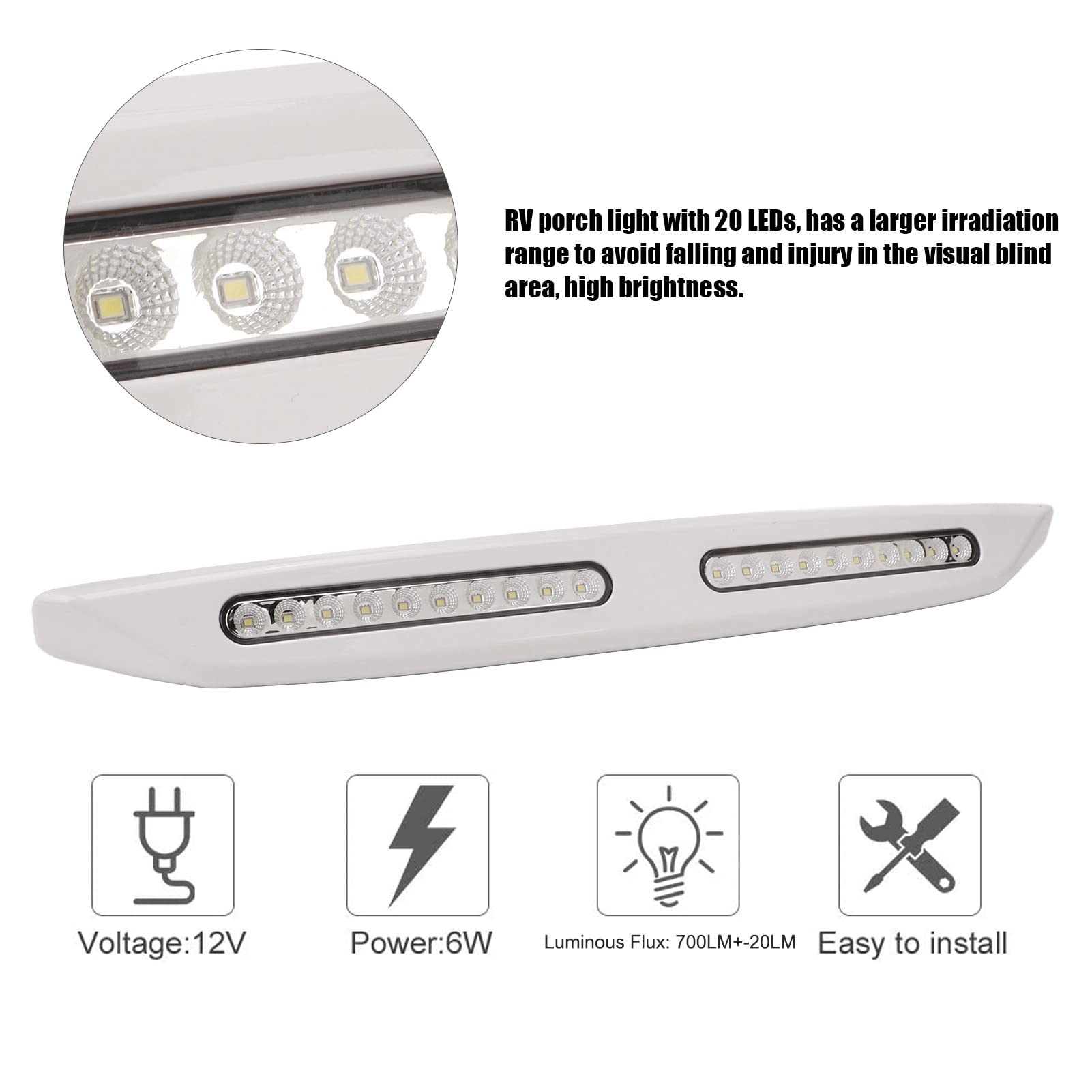 aqxreight Barra Luminosa per Camper 20 LED Luci per Veranda Luci Esterne Impermeabili Camper per Yacht (WHITE)