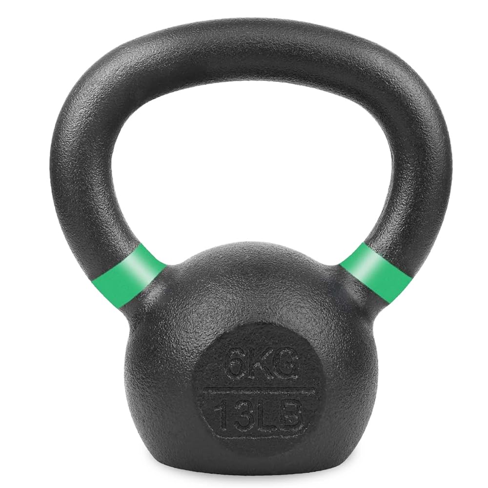 Cast Iron Kettlebell for Home Gym Strength Training, Wide Grip Handle, Flat Base, Anti-Rust Finish, Single or Set, 2kg to 40kg (6kg-Single)