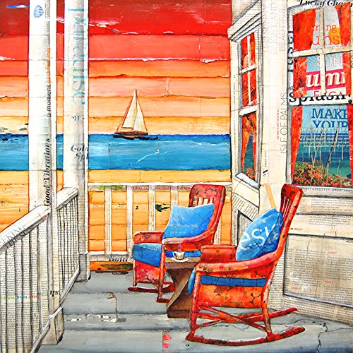 Miniatura 3 de Paradise Found- Danny Phillips Art Print, Unframed, Front Porch Artwork, Sailboat Rocking Chairs Couple Art, Coastal Nautical Beach Mixed Media