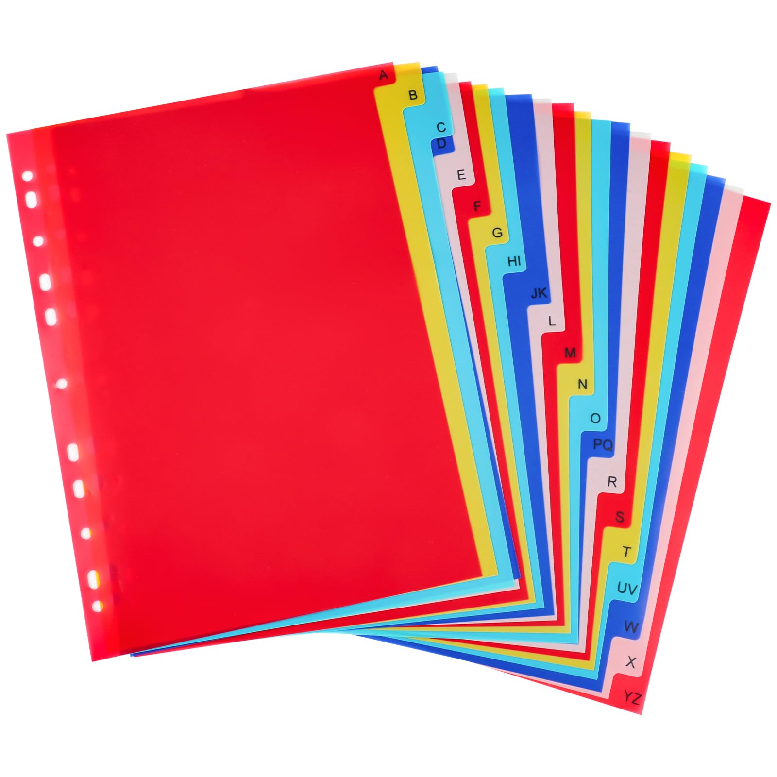 21 Tab A-Z Binder Dividers, 3 Ring Plastic Binder Dividers with Tabs Multicolor Alphabet Dividers for 2/3/4/11 Ring Binders, Letter Size (8.2×11.6 Inch)