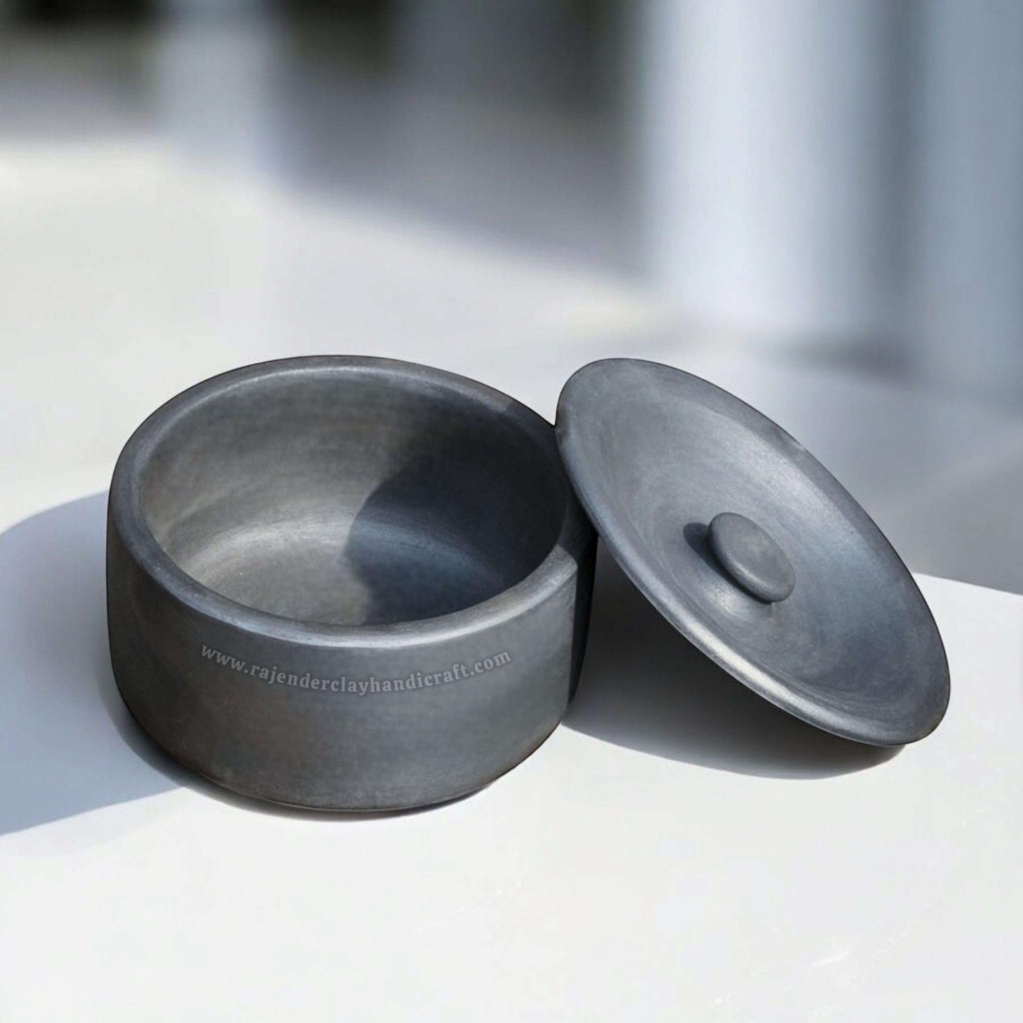 Handmade Black Mitti Flat Curd Pot 2 Liter | Natural Clay Dahi Handi for Thick & Healthy Curd | Eco-Friendly, Non-Toxic Earthenware | Traditional Pot for Fermentation & Yogurt Making