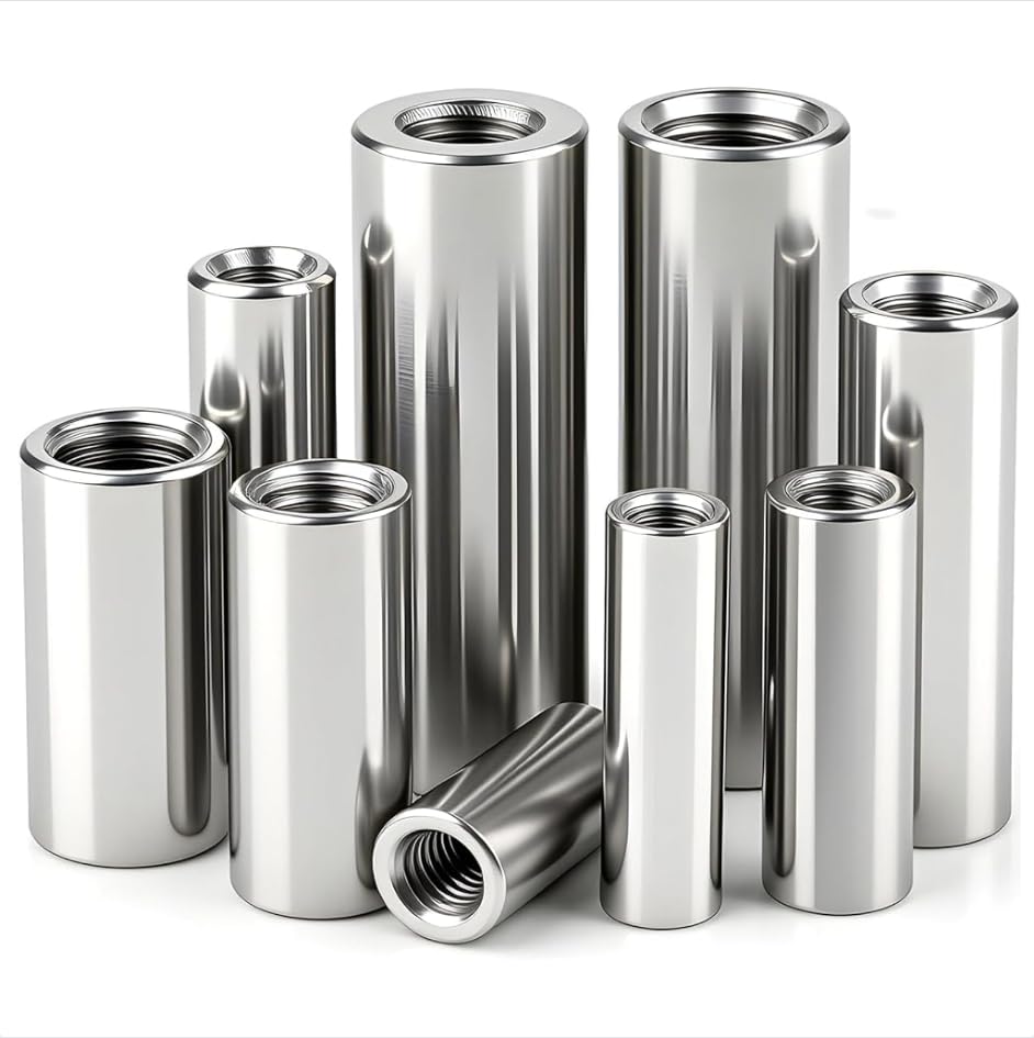 12 manicotti filettati rotondi M4, M4 x 8 x 20 mm, in acciaio inox 304, dado di collegamento, dado di giunzione, filettatura interna, manicotto distanziale, dado a barra per macchine, mobili