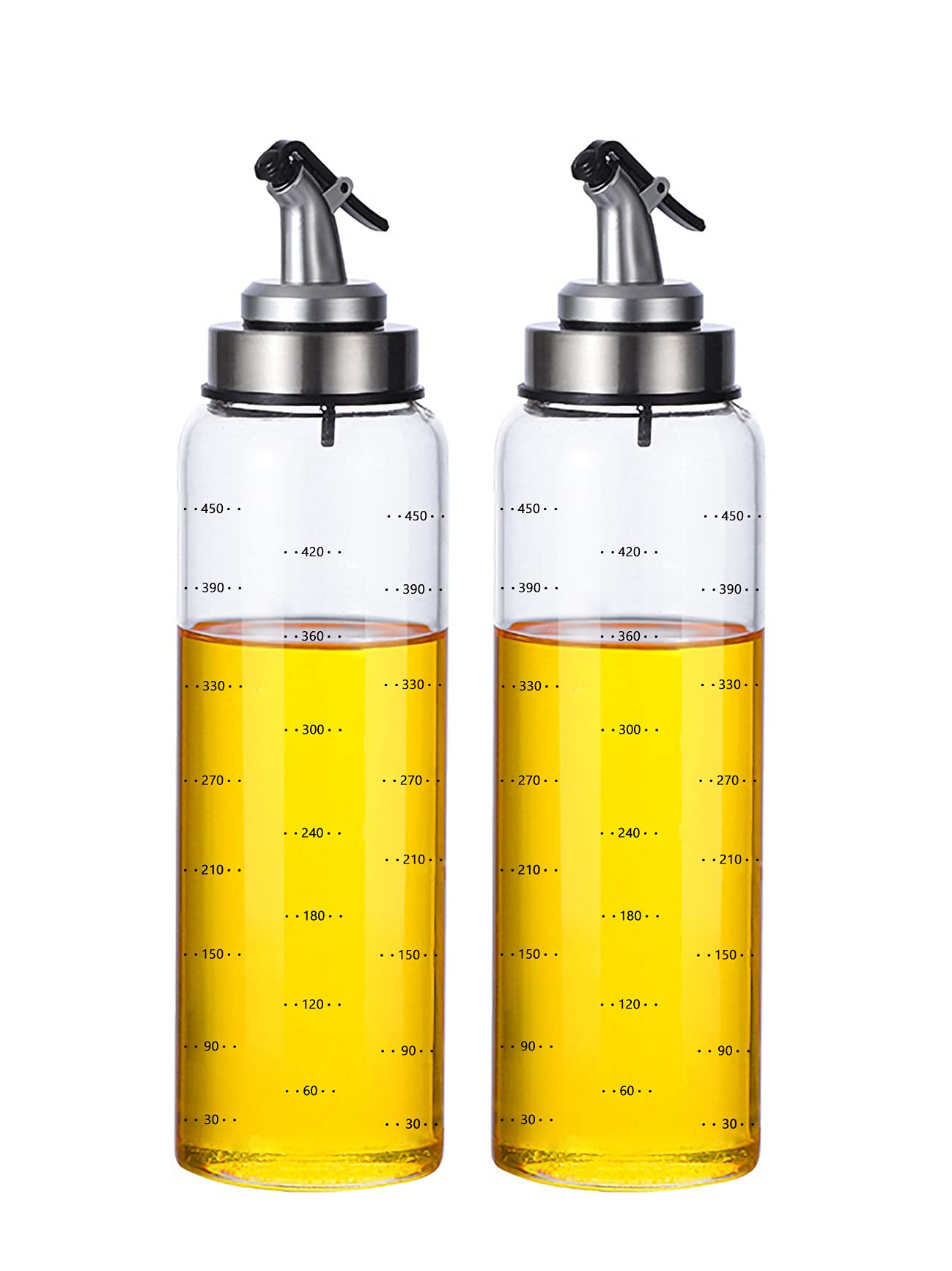 MHTECH Botella de aceite y vinagre, botella dispensadora de vinagre de aceite de oliva, botella de aceite de vidrio sin goteo de 500 ml, con graduaciones precisas, a prueba de polvo y fugas